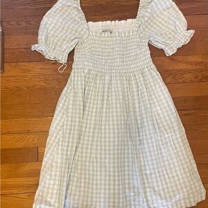 Like-New Abercrombie Puff Sleeve Gingham Dress in Green and White Size Large